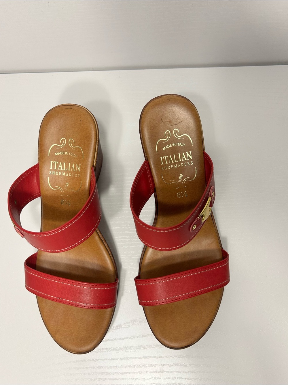 Italian Shoemakers Red Wedge Slide Sandals Size 8.5 - Picture 2 of 8